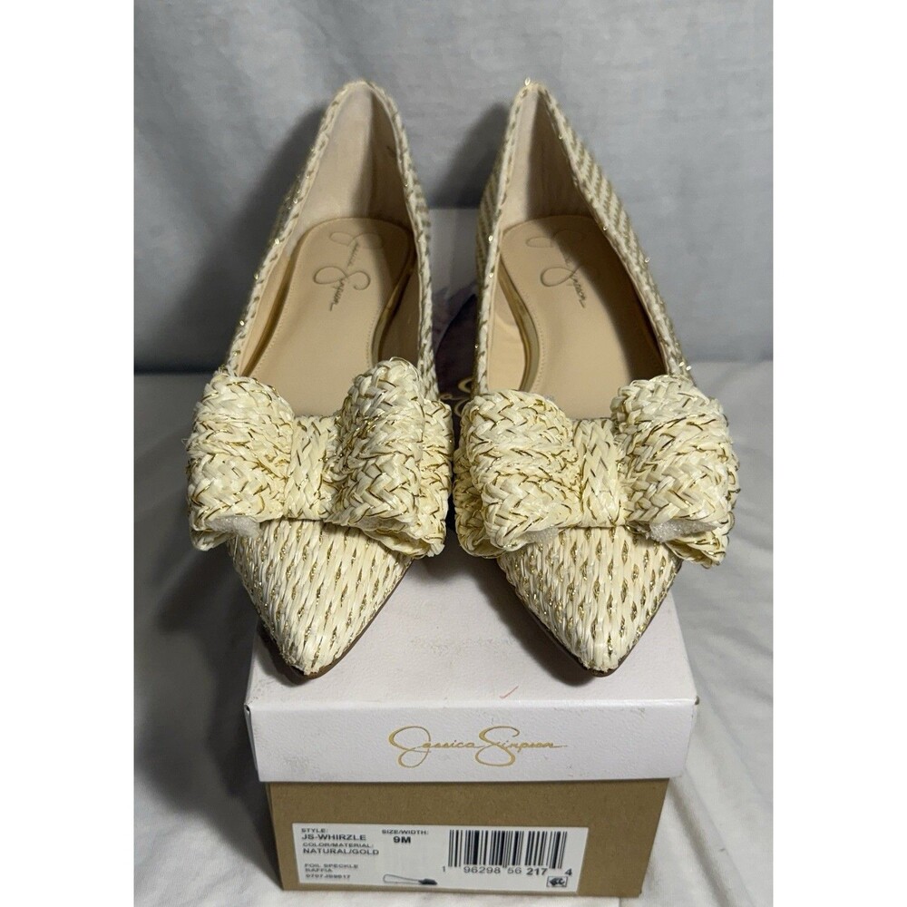 NEW NWT Jessica Simpson Whirzle Bow Ballet Flats Shoes Womens Size Sz 9 Cream